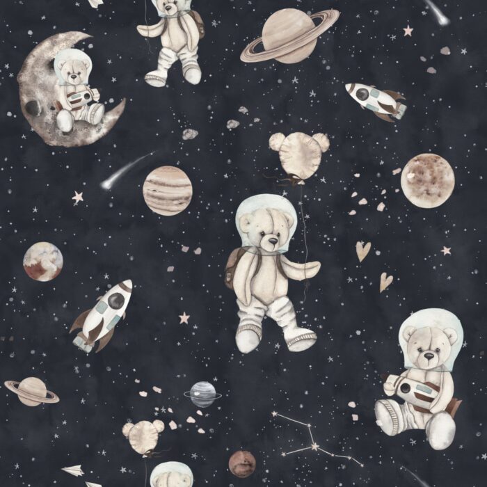 Tissu Imprimé Ourson Espace Nuit, 7 tissus au choix
