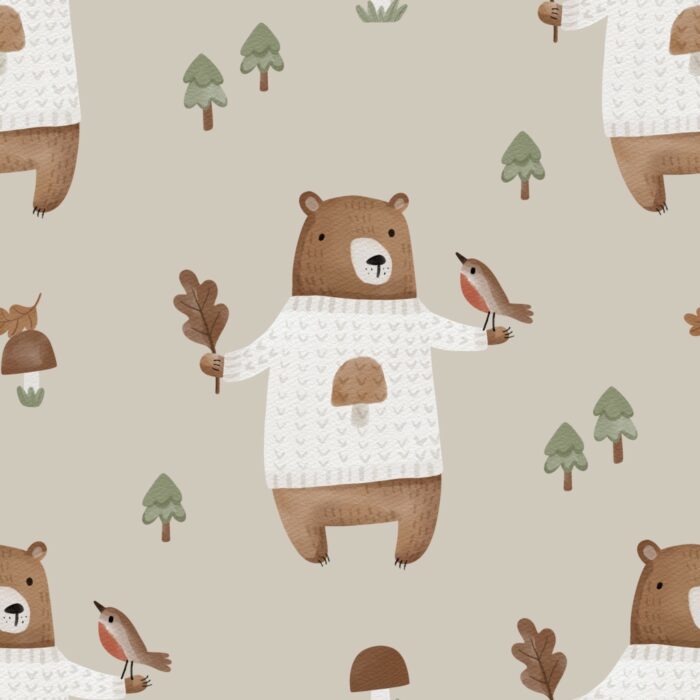 Tissu Imprimé Ourson Oiseau, 7 tissus au choix