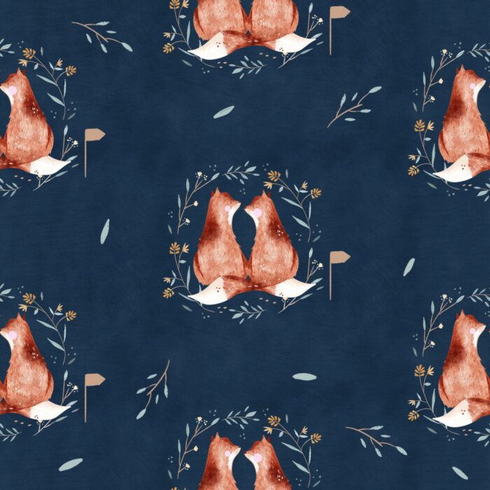 Tissu Imprimé Renard Amoureux Bleu, 7 tissus au choix