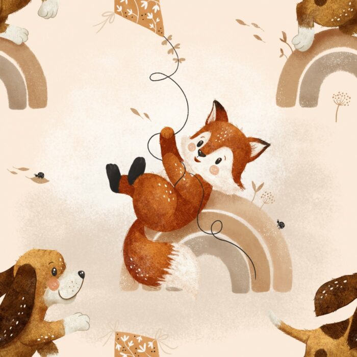 Tissu Imprimé Renard Arc-en-ciel, 7 tissus au choix