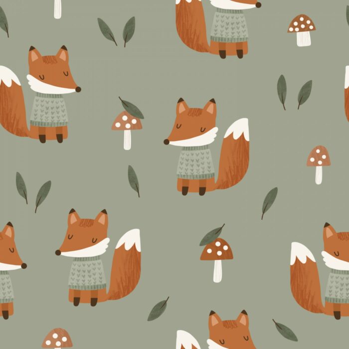 Tissu Imprimé Renard Automne Vert, 7 tissus au choix