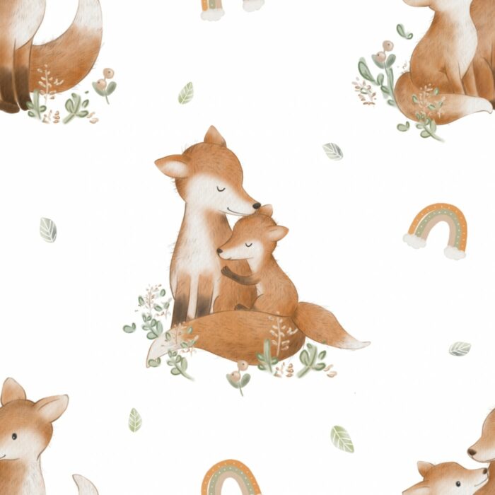 Tissu Imprimé Renard avec Maman, 7 tissus au choix