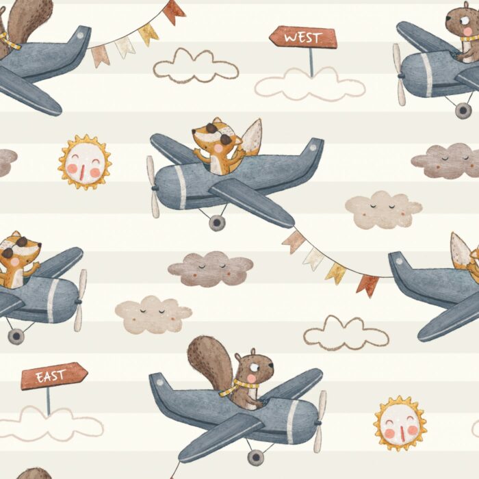 Tissu Imprimé Renard Avion, 7 tissus au choix