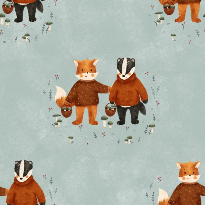 Tissu Imprimé Renard Blaireau, 7 tissus au choix