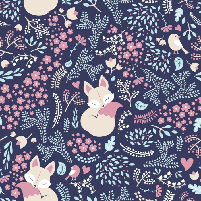 Tissu Imprimé Renard Dessin Bleu, 11 tissus au choix