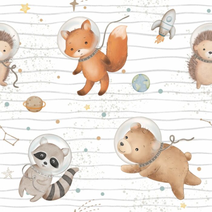 Tissu Imprimé Renard Hérisson Espace, 7 tissus au choix