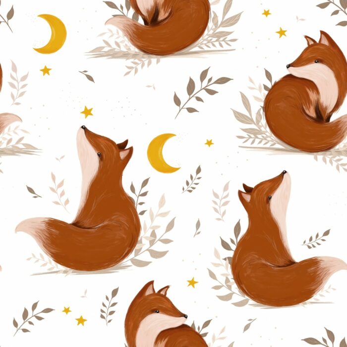 Tissu Imprimé Renard Lune, 7 tissus au choix