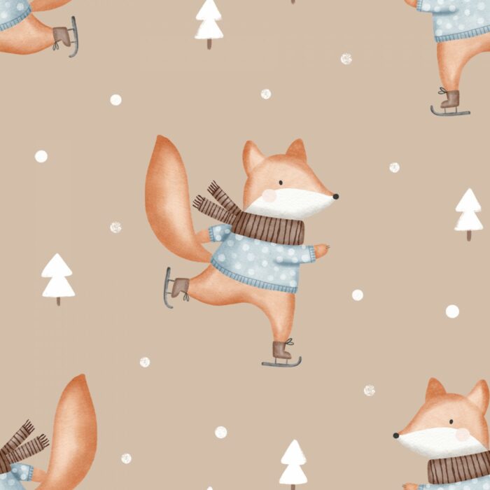 Tissu Imprimé Renard Patins a Glace, 7 tissus au choix