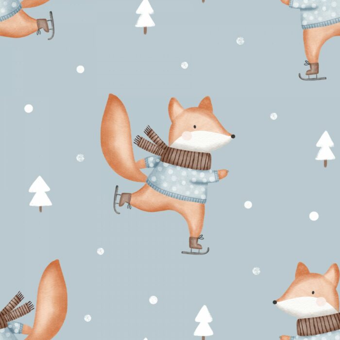 Tissu Imprimé Renard Patins a Glace Bleu, 11 tissus au choix