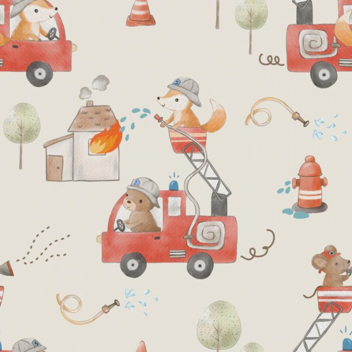 Tissu Imprimé Renard Pompiers, 11 tissus au choix