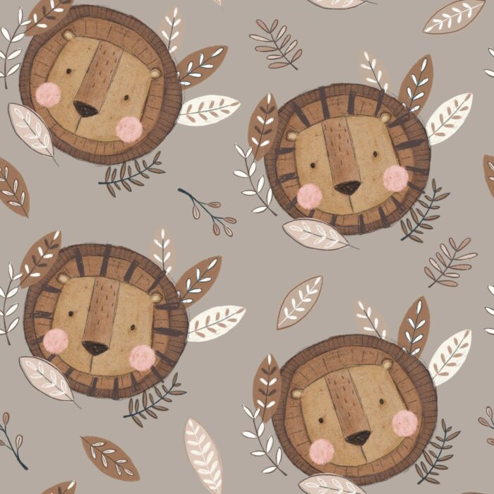 Tissu Imprimé Safari Lion Mignon Marron, 10 tissus au choix