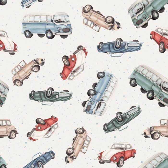 Tissu Imprimé Voitures Vintage, 7 tissus au choix