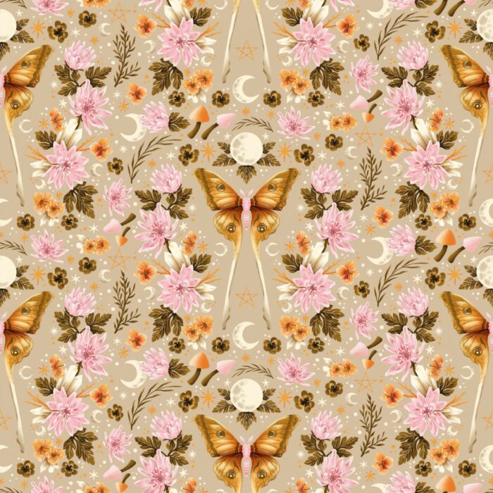 Tissu Imprimé Mystique Fleurs Beige, 7 tissus au choix