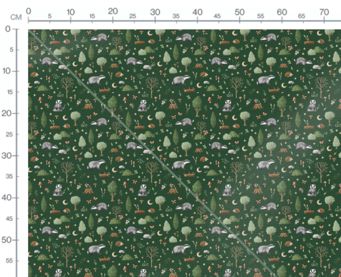 Tissu Imprimé Foret Magique Blaireau Vert, 10 tissus au choix – Image 2
