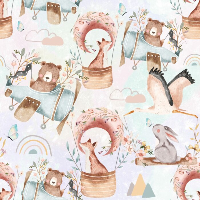 Tissu Impeimé Exclusif Animaux Ciel Pastel, 10 tissus au choix