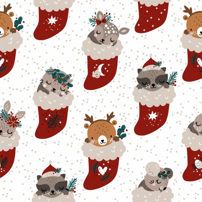 Tissu Imprimé Noel Chaussettes Adorables, 7 tissus au choix