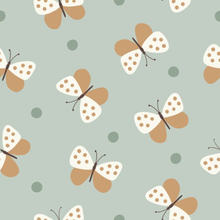 Tissu Imprimé Papillons Caramel Menthe, 10 tissus au choix