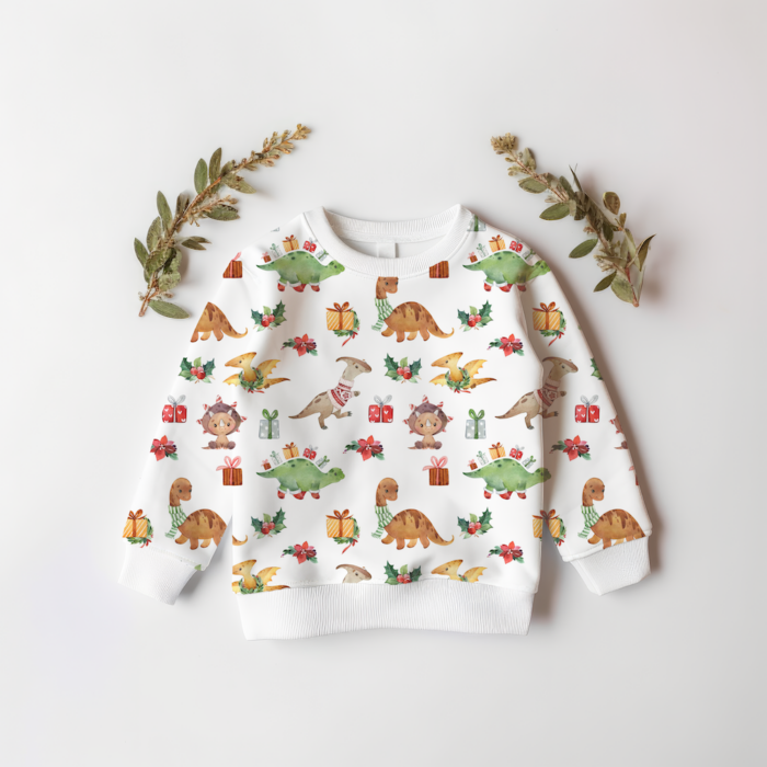 Tissu Imprimé Exclusif Dino Noel Blanc, 11 tissus au choix – Image 4