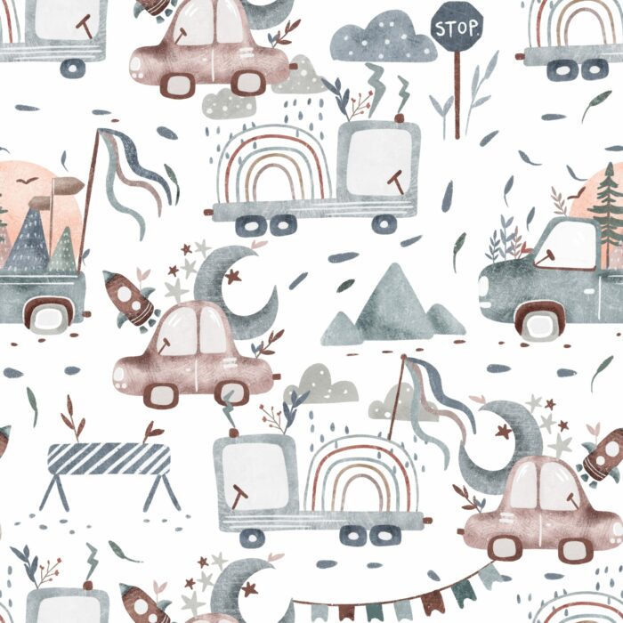 Tissu Imprimé Camions Lune, 7 tissus au choix