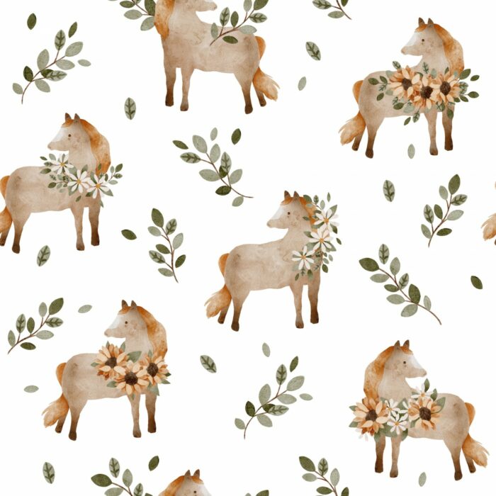 Tissu Imprimé Cheval Mignon Fleurs, 7 tissus au choix