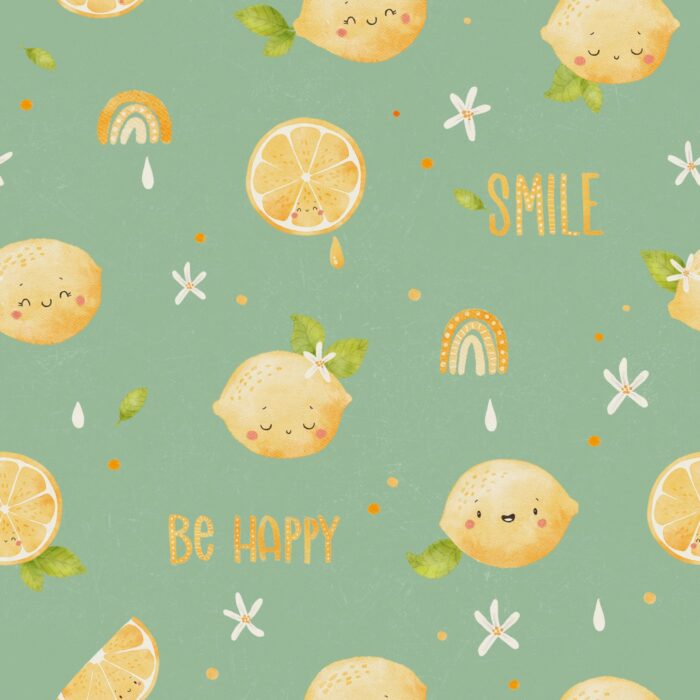 Tissu Imprimé Citrons Be Happy Vert, 7 tissus au choix