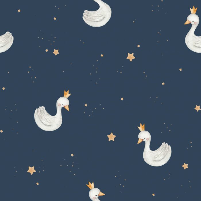 Tissu Imprimé Cygne Princesse Étoiles Bleu, 7 tissus au choix