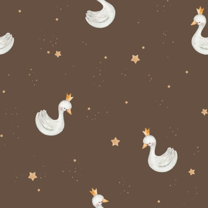 Tissu Imprimé Cygne Princesse Étoiles Chocolat, 7 tissus au choix