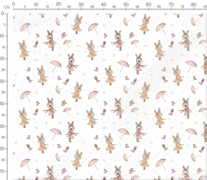Tissu Imprimé Lapin Mignon Pluie Blanc, 7 tissus au choix – Image 3