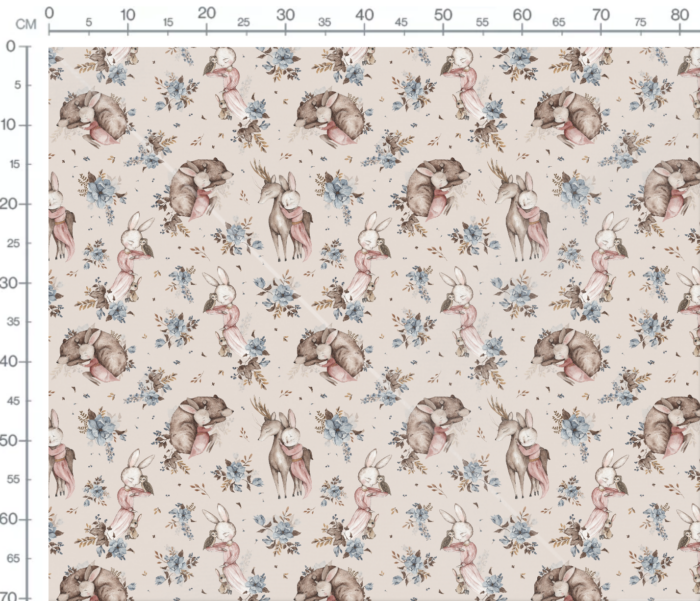 Tissu Imprimé Lapin Ourson Renne Beige, 11 tissus au choix – Image 3