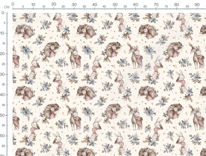 Tissu Imprimé Lapin Ourson Renne Crème, 11 tissus au choix – Image 2