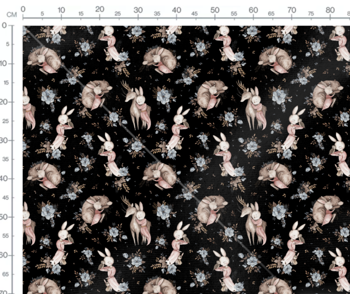 Tissu Imprimé Lapin Ourson Renne Noir, 11 tissus au choix – Image 3