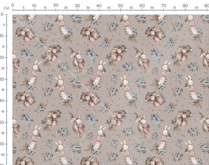 Tissu Imprimé Lapin Ourson Renne Taupe, 11 tissus au choix – Image 3