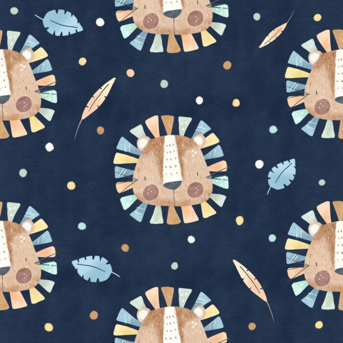 Tissu Imprimé Lion Mignon Bleu, 7 tissus au choix