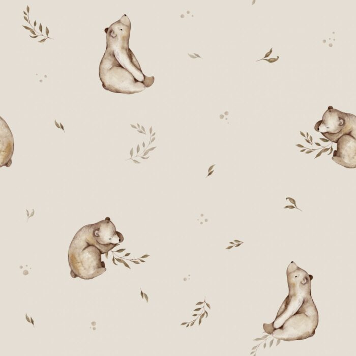 Tissu Imprimé Ourson Adorable Brindilles Crème, 11 tissus au choix