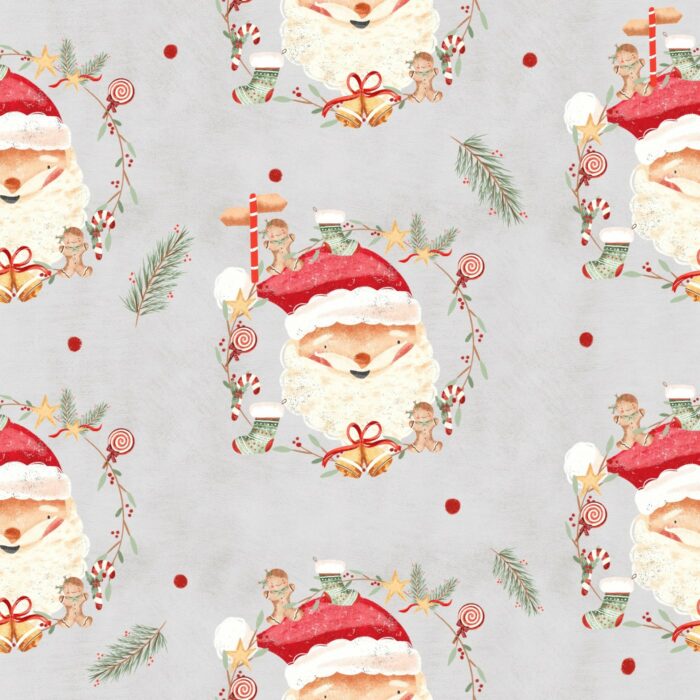 Tissu Imprimé Père Noel Gris, 7 tissus au choix