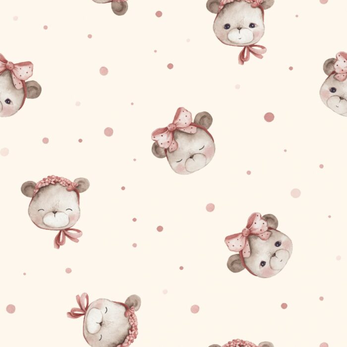 Tissu Imprimé Petit Ourson Fille Crème, 7 tissus au choix