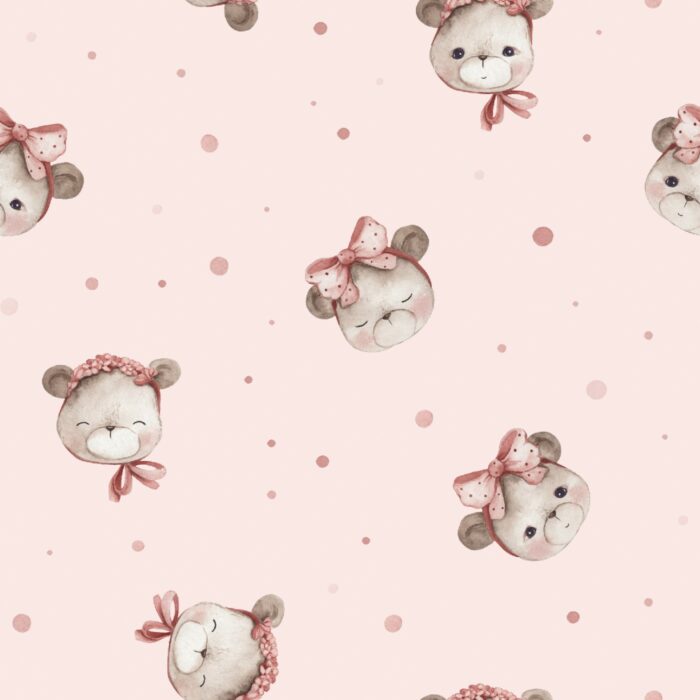 Tissu Imprimé Petit Ourson Fille Rose, 7 tissus au choix
