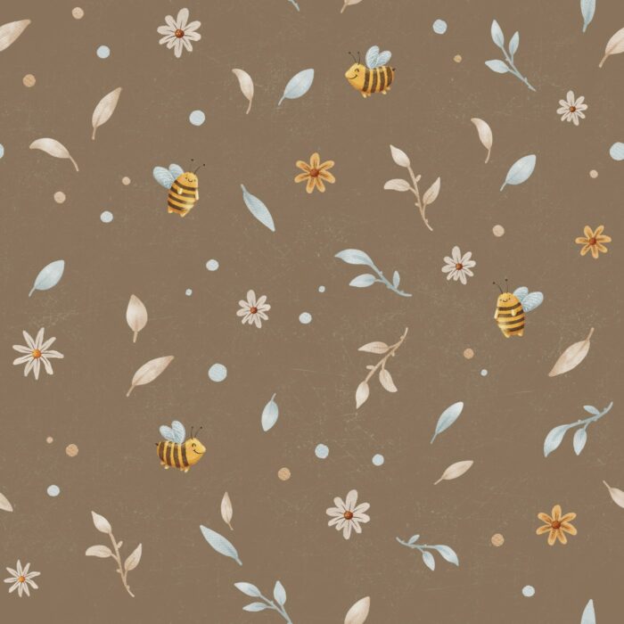 Tissu Imprimé Petites Fleurs et Abeilles Café, 7 tissus au choix