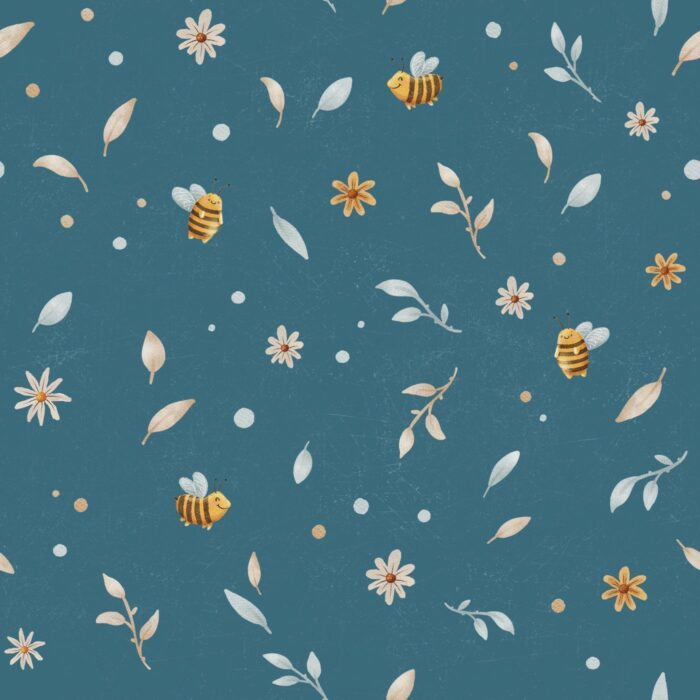 Tissu Imprimé Petites Fleurs et Abeilles Bleu, 7 tissus au choix