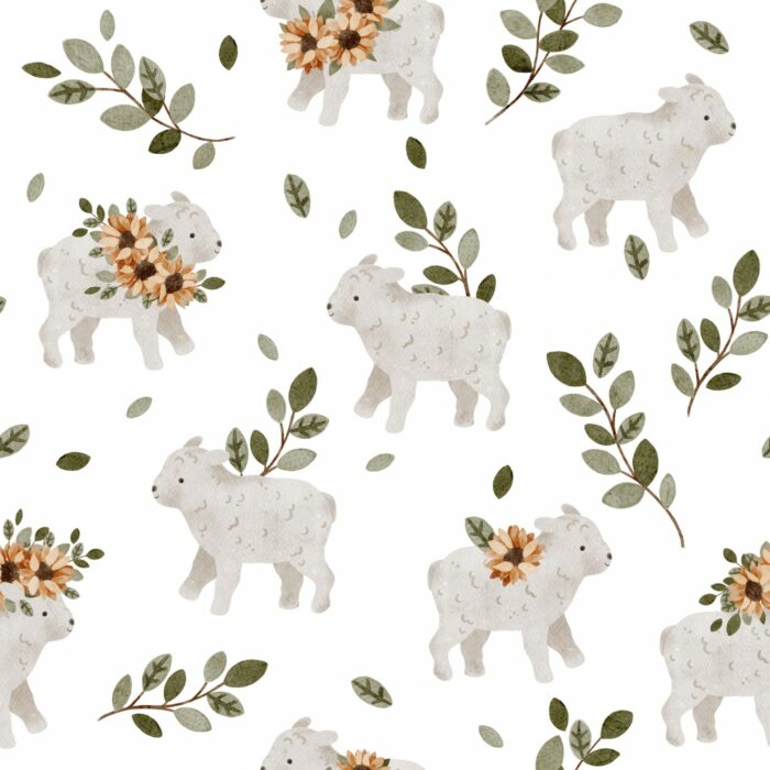 Tissu Imprimé Agneau Adorable, 7 tissus au choix