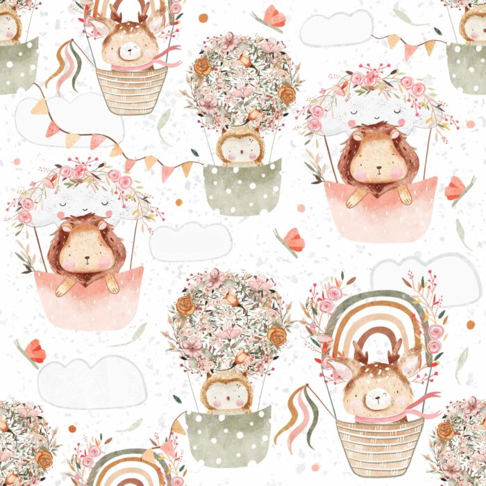 Tissu Imprimé Animaux Ballons Mignons, 7 tissus au choix