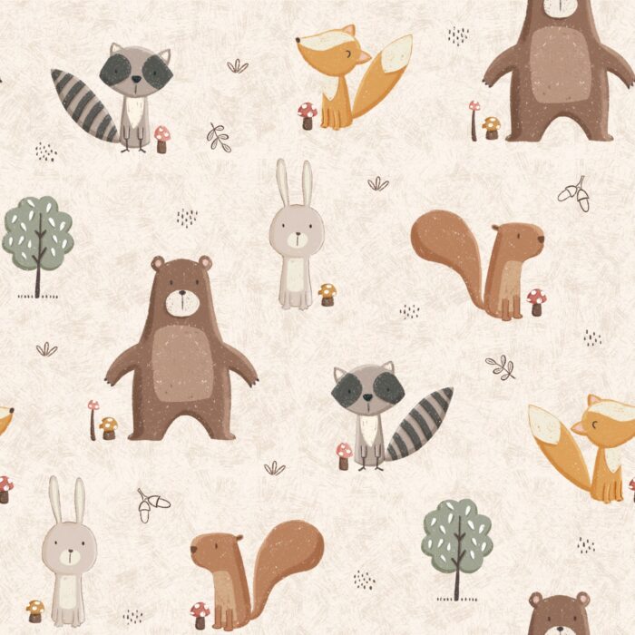 Tissu Imprimé Animaux de la Forêt, 10 tissus au choix