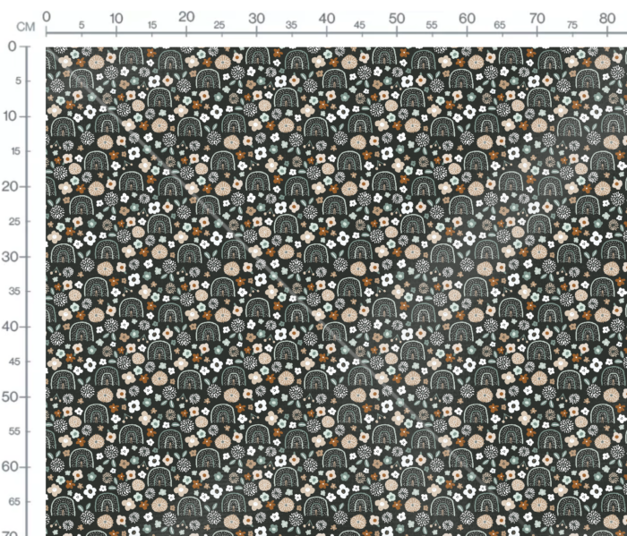 Tissu Imprimé Arc-en-ciel Fleurs Noir, 7 tissus au choix – Image 3