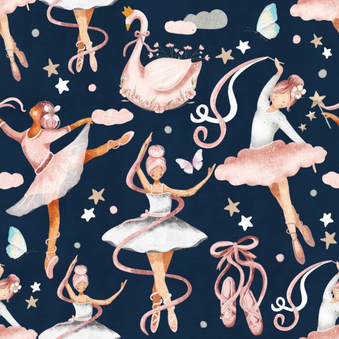 Tissu Exclusif Imprimé Ballerine Magique Bleu, 7 tissus au choix