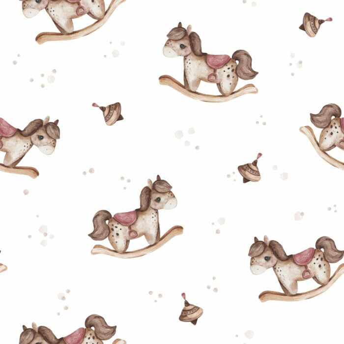 Tissu Imprimé Bébé Jouets Blanc, 7 tissus au choix