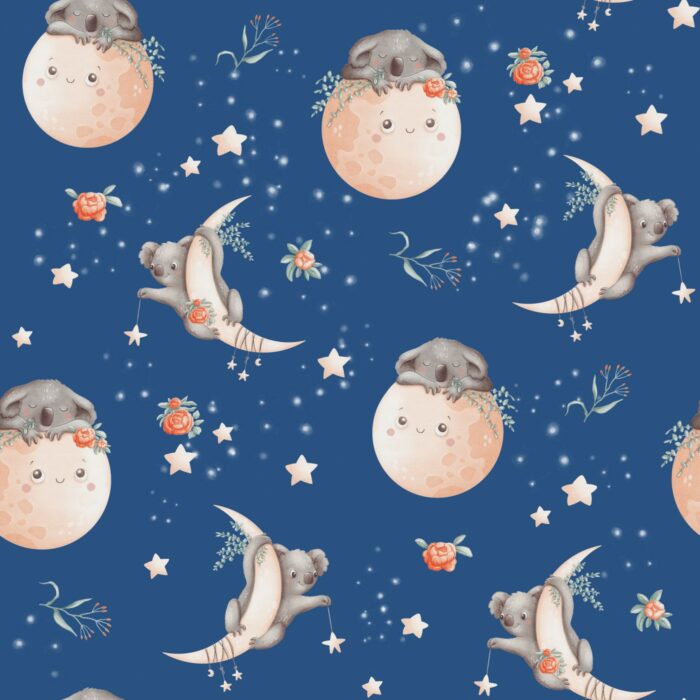 Tissu Imprimé Bébé Koala Nuit, 7 tissus au choix