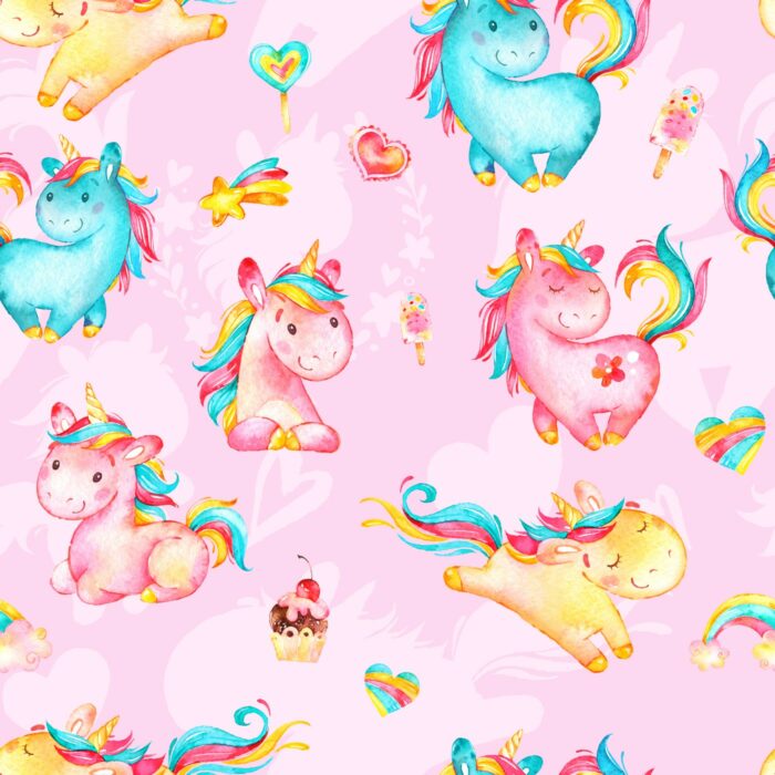 Tissu Imprimé Bébé Licorne Rose, 11 tissus au choix