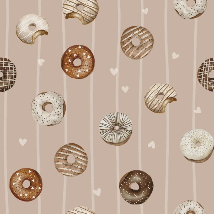 Tissu Imprimé Beignets Coeurs Beige, 7 tissus au choix