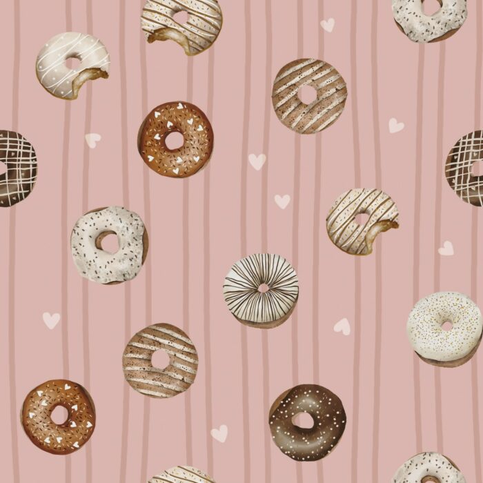 Tissu Imprimé Beignets Coeurs Rose, 7 tissus au choix