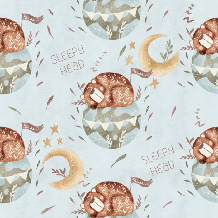 Tissu Imprimé Bonne Nuit Ourson Mignon, 7 tissus au choix